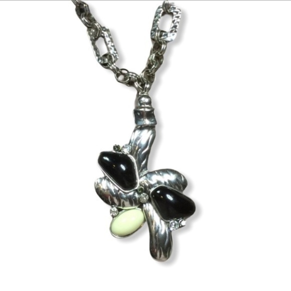 Abstract‎ Long silver color statement necklace